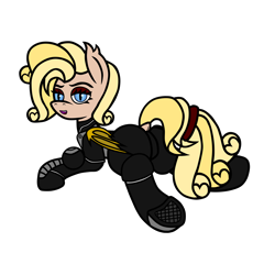 Size: 4000x4000 | Tagged: safe, alternate version, artist:dice-warwick, imported from derpibooru, oc, oc:lood odil, bat pony, dock, fallout, fallout: new vegas, looking at you, looking back, looking back at you, lying down, prone, raised tail, slit eyes, slit pupils, stealth suit, stealth suit mk ii, tail, underhoof