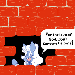 Size: 600x600 | Tagged: safe, alternate version, artist:aerial aim, imported from derpibooru, oc, oc only, oc:dainty, semi-anthro, brick wall, commission, edgar allan poe, funny, immurement, meme, solo, the cask of amontillado, wall