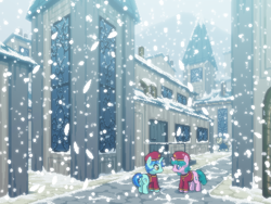 Size: 800x600 | Tagged: safe, artist:rangelost, imported from derpibooru, oc, oc only, pony, unicorn, cyoa:d20 pony, hat, outdoors, pixel art, snow, snowfall, town