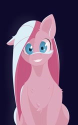 Size: 1600x2560 | Tagged: safe, artist:aquaticvibes, imported from derpibooru, pinkie pie, earth pony, pony, female, grin, looking at you, mare, one ear down, pinkamena diane pie, shrunken pupils, smiling, solo