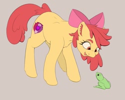 Size: 1023x815 | Tagged: safe, artist:galinn-arts, imported from derpibooru, apple bloom, earth pony, frog, pony, bow, chest fluff, hair bow, smiling, solo, wip