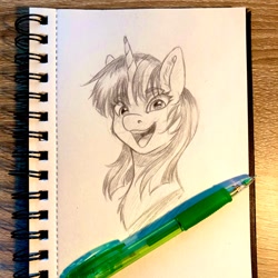 Size: 2048x2048 | Tagged: safe, artist:galinn-arts, imported from derpibooru, twilight sparkle, pony, unicorn, high res, looking at you, pencil, photo, sketch, solo, traditional art