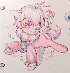 Size: 1082x1126 | Tagged: safe, artist:v17nvlsyu9ljsro, imported from derpibooru, earth pony, pony, cookie run, male, petals, ponified, rose petals, simple background, text, traditional art, whipped cream cookie