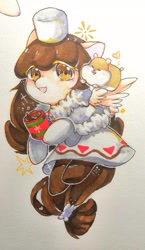 Size: 1255x2159 | Tagged: safe, artist:v17nvlsyu9ljsro, imported from derpibooru, hamster, pegasus, pony, clothes, cocoa cookie, cookie run, cup, dress, female, hat, ponified, simple background, traditional art