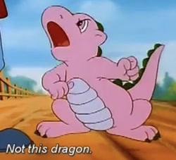 Size: 514x467 | Tagged: safe, imported from derpibooru, screencap, spike (g1), dragon, angry, g1, low quality, male, reaction image, solo focus, subtitles