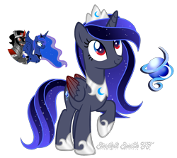 Size: 2422x2156 | Tagged: safe, artist:gloriaartist, artist:starflightsparkleyt, imported from derpibooru, king sombra, princess luna, oc, oc:moon petal, alicorn, pony, female, high res, lumbra, male, mare, offspring, parent:king sombra, parent:princess luna, parents:lumbra, shipping, simple background, straight, transparent background