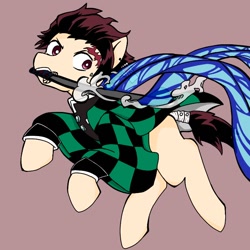 Size: 768x768 | Tagged: safe, artist:makaroni923, imported from derpibooru, earth pony, pony, blank flank, demon slayer, kimetsu no yaiba, male, ponified, solo, sword, tanjiro kamado, traditional art, water, weapon