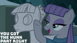 Size: 1280x720 | Tagged: safe, edit, edited screencap, editor:quoterific, imported from derpibooru, screencap, maud pie, mudbriar, earth pony, pony, season 9, student counsel, duo, female, male, mare, open mouth, petrification, smiling, stallion