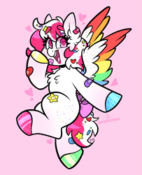 Size: 2399x2950 | Tagged: safe, artist:shyshyoctavia, imported from derpibooru, oc, oc only, oc:sugar bomb, pegasus, pony, bandaids, blushing, confetti, food, high res, rainbow, solo, sprinkles