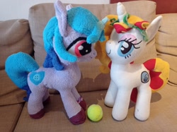 Size: 2048x1532 | Tagged: safe, imported from derpibooru, izzy moonbow, oc, oc:miss libussa, ball, g5, irl, photo, plushie, tennis ball