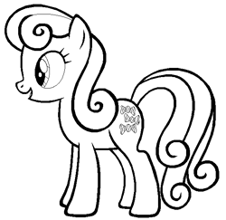 Size: 596x580 | Tagged: safe, artist:kyokinokeaseda, imported from derpibooru, bon bon, sweetie drops, earth pony, pony, black and white, coloring page, female, grayscale, high res, lineart, mare, monochrome, simple background, smiling, solo, white background