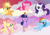 Size: 3508x2480 | Tagged: safe, editor:aya#5712, imported from derpibooru, applejack, fluttershy, pinkie pie, rainbow dash, rarity, twilight sparkle, alicorn, earth pony, pegasus, pony, unicorn, castle sweet castle, big crown thingy, cloud, crown, element of magic, female, high res, jewelry, mane six, mare, regalia, smiling, spread wings, twilight sparkle (alicorn), wings