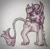 Size: 1280x1260 | Tagged: safe, artist:lil_vampirecj, imported from derpibooru, oc, oc only, oc:candy glitter, oc:glitter candy, pony, unicorn, art, candy, colored pencil drawing, cutiemarking, drawing, food, lollipop, photo, ponified, purple, purple eyes, purple mane, sketch, solo, the last unicorn, traditional art