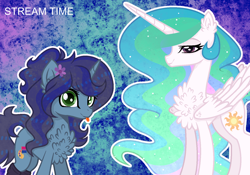 Size: 1546x1085 | Tagged: safe, artist:xxcheerupxxx, imported from derpibooru, princess celestia, oc, oc:savannah london, pony, unicorn, chest fluff, female, mare, savannahlestia, tongue out