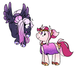 Size: 1118x988 | Tagged: safe, artist:chatonettes, imported from derpibooru, oc, pegasus, pony, unicorn, cloven hooves, female, flying, horn, looking at each other, mare, pegasus oc, simple background, transparent background, unicorn oc, wings