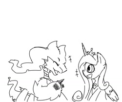 Size: 1500x1251 | Tagged: safe, artist:9air, imported from derpibooru, princess cadance, alicorn, pony, reshiram, black and white, duo, female, grayscale, mare, monochrome, pokémon, sketch