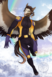 Size: 2201x3241 | Tagged: safe, artist:askbubblelee, imported from derpibooru, oc, oc only, oc:smokescreen, anthro, pegasus, unguligrade anthro, high res, solo