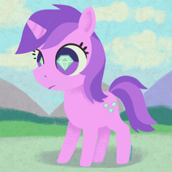 Size: 1500x1500 | Tagged: safe, artist:catachromatic, derpibooru exclusive, imported from derpibooru, amethyst star, sparkler, pony, unicorn, chibi, cute, female, lineless, mare, solo, unobtrusive watermark, wingding eyes