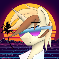 Size: 2048x2048 | Tagged: safe, artist:dash wang, imported from derpibooru, oc, oc:cream brun, pony, unicorn, high res, male, retro, retrowave, solo, sunglasses