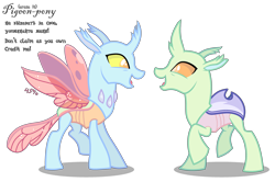 Size: 3392x2257 | Tagged: safe, artist:pigeonpony, imported from derpibooru, oc, oc only, changedling, changeling, base, changedling oc, changeling oc, duo, high res, open mouth, simple background, transparent background