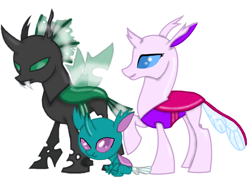 Size: 2048x1509 | Tagged: safe, alternate version, artist:agdapl, imported from derpibooru, changedling, changeling, background removed, base used, changedlingified, changelingified, crossover, female, green changeling, horn, raised hoof, simple background, sitting, solo, species swap, spy, team fortress 2, white background, wings