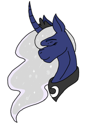 Size: 768x1024 | Tagged: safe, alternate version, artist:agdapl, imported from derpibooru, princess luna, alicorn, pony, bust, colored, curved horn, ethereal mane, eyes closed, female, horn, jewelry, mare, peytral, simple background, solo, starry mane, tiara, white background