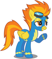 Size: 2611x2972 | Tagged: safe, artist:gyrotech, imported from derpibooru, spitfire, pegasus, pony, clothes, female, goggles, high res, mare, raised hoof, show accurate, simple background, solo, transparent background, uniform, vector, wonderbolts uniform