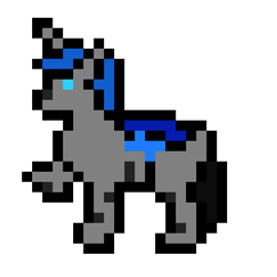 Size: 405x405 | Tagged: safe, artist:loshad the bughorse, artist:un simple tio, imported from derpibooru, oc, oc only, oc:loshad, changeling, hybrid, 8-bit, blue changeling, horn, pixel art, side view, solo