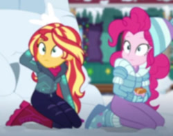 Size: 634x499 | Tagged: safe, imported from derpibooru, screencap, pinkie pie, sunset shimmer, equestria girls, equestria girls series, holidays unwrapped, spoiler:eqg series (season 2), cropped, saving pinkie's pie