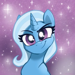 Size: 2048x2048 | Tagged: safe, artist:pfeffaroo, imported from derpibooru, trixie, pony, unicorn, bust, female, high res, mare, portrait, smiling, smirk, solo, sparkles