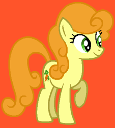 Size: 369x409 | Tagged: safe, artist:princessdaisyofficialchannel, imported from derpibooru, carrot top, golden harvest, earth pony, pony, background pony, cute, cutie top, female, g4, mare, orange background, raised hoof, raised leg, simple background, smiling