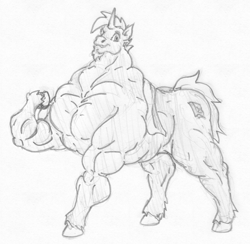 Size: 2000x1950 | Tagged: artist needed, safe, artist:siegfriednox, imported from derpibooru, oc, oc:secret mentore, unicorn, fetish, growth, muscle expansion, muscle fetish, muscle growth, muscles, neckerchief, pencil drawing, traditional art