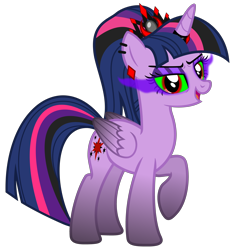 Size: 4684x4995 | Tagged: safe, alternate version, artist:severity-gray, imported from derpibooru, twilight sparkle, alicorn, pony, altered cutie mark, alternate hairstyle, alternate timeline, alternate universe, corrupted, corrupted twilight sparkle, crown, dark magic, ear piercing, eyeshadow, horn, horn ring, jewelry, magic, makeup, piercing, raised hoof, regalia, ring, simple background, solo, sombra eyes, transparent background, twilight sparkle (alicorn)