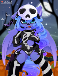 Size: 3600x4750 | Tagged: safe, alternate version, artist:xsatanielx, imported from derpibooru, princess luna, alicorn, pony, absurd resolution, adorasexy, bipedal, clothes, costume, cute, female, mare, panties, s1 luna, sexy, skeleton costume, solo, underwear