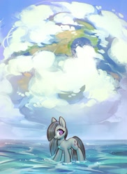 Size: 2194x3020 | Tagged: safe, artist:mirroredsea, imported from derpibooru, marble pie, earth pony, pony, cloud, female, jewelry, mare, necklace, ocean, planet, smiling, water