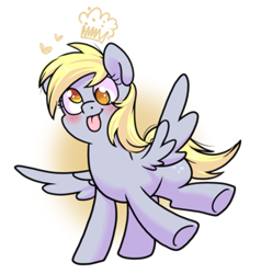 Size: 933x978 | Tagged: safe, artist:paperbagpony, imported from derpibooru, derpy hooves, pegasus, pony, cute, derp, derpabetes, female, heart, mare, solo, spread wings, tongue out, wings