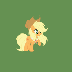 Size: 965x965 | Tagged: safe, artist:circuspaparazzi5678, artist:selenaede, imported from derpibooru, applejack, oc, earth pony, pony, base used, base:selenaede, different mane and tail, duskyverse, freckles, green background, hat, simple background, solo