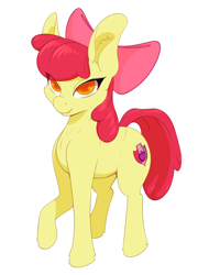 Size: 1600x2100 | Tagged: safe, artist:aquaticvibes, imported from derpibooru, apple bloom, earth pony, pony, ear fluff, female, filly, raised hoof, simple background, solo, white background