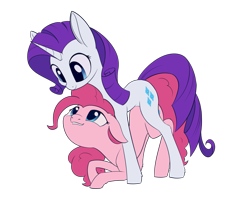 Size: 1783x1415 | Tagged: safe, artist:dusthiel, imported from derpibooru, pinkie pie, rarity, earth pony, pony, unicorn, female, lesbian, lesbian pie, lesbian rarity, looking at each other, looking down, looking up, raripie, shipping, simple background, smiling, transparent background