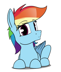 Size: 4000x4650 | Tagged: safe, artist:dacaoo, imported from derpibooru, rainbow dash, pegasus, pony, behaving like a dog, female, looking at you, lying down, mare, prone, simple background, solo, transparent background