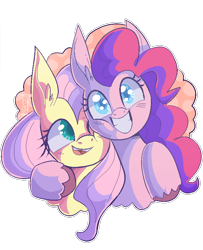 Size: 650x800 | Tagged: safe, artist:sickbelle, imported from derpibooru, fluttershy, pinkie pie, earth pony, pegasus, pony, best friends, cute, diapinkes, duo, duo female, female, happy, hug, mare, shyabetes, simple background, transparent background