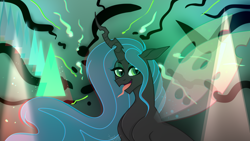 Size: 1920x1080 | Tagged: safe, artist:77jessieponygames77, imported from derpibooru, queen chrysalis, changeling, changeling queen, abstract background, female, solo, tongue out