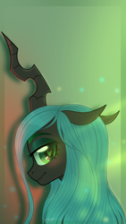 Size: 722x1280 | Tagged: safe, artist:77jessieponygames77, imported from derpibooru, queen chrysalis, changeling, changeling queen, bust, female, floppy ears, heart eyes, lidded eyes, profile, solo, wingding eyes