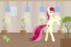 Size: 6000x4000 | Tagged: safe, artist:77jessieponygames77, imported from derpibooru, roseluck, earth pony, pony, absurd resolution, broken, broken vase, collar, female, lineless, mare, pet tag, pony pet, rearing, rosepet, solo, vase