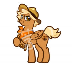 Size: 1439x1366 | Tagged: safe, artist:aq3yqsvcu1hnema, imported from derpibooru, pegasus, pony, adventurer cookie, bandana, cookie run, hat, looking at you, male, ponified, rope, simple background, solo, watermark, white background