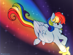 Size: 1024x768 | Tagged: safe, artist:pigeorgien, imported from derpibooru, rainbow dash, pegasus, pony, cute, dashabetes, female, mare, rainbow trail, running, solo, sparkles