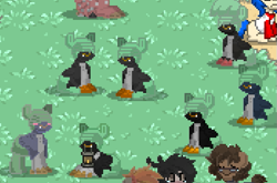 Size: 695x460 | Tagged: safe, imported from derpibooru, bird, deer, penguin, pony, pony town, grass, lamp, sitting