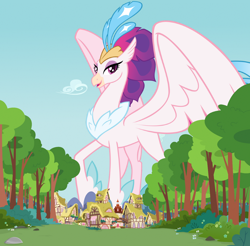 Size: 1280x1262 | Tagged: safe, artist:andoanimalia, artist:boneswolbach, artist:thegiantponyfan, imported from derpibooru, queen novo, classical hippogriff, hippogriff, my little pony: the movie, crown, female, giantess, jewelry, macro, ponyville, regalia, show accurate