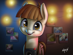 Size: 2125x1597 | Tagged: safe, artist:supermoix, imported from derpibooru, featherweight, pegasus, pony, camera, colt, cute, featherbetes, happy, looking at you, male, photo, photography, simple background, solo