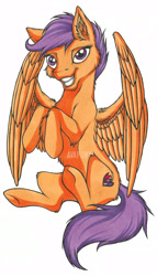 Size: 4016x7014 | Tagged: safe, artist:avafury, imported from derpibooru, scootaloo, pegasus, pony, absurd resolution, grin, older, older scootaloo, simple background, smiling, solo, traditional art, white background